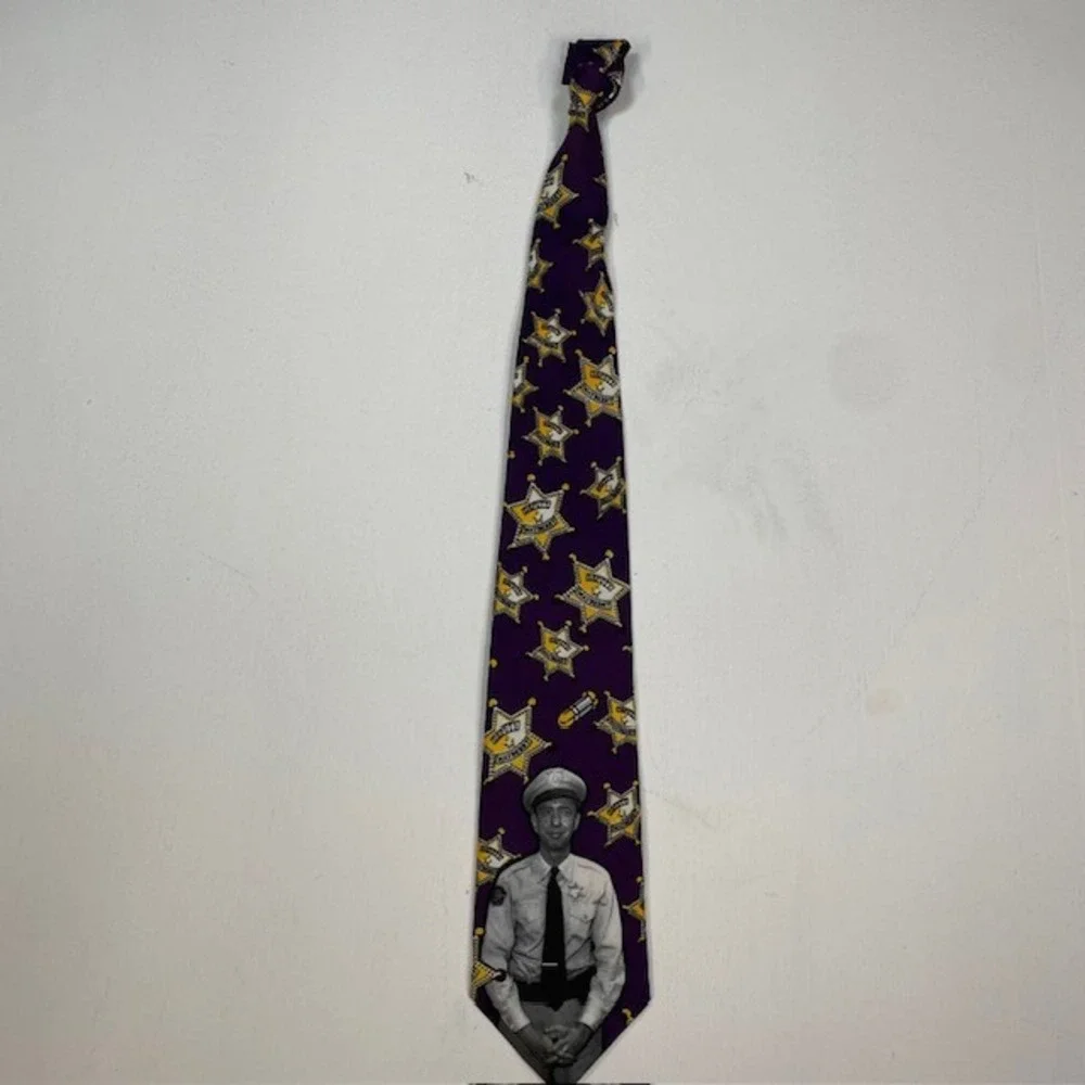 Deputy Barney Fife Mayberry RFD TV Show Novelty Neck Tie Purple‎ Sheriff Print